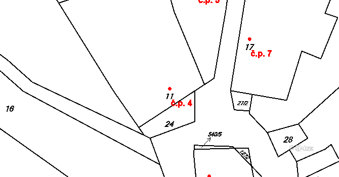 Provodovice 4 na parcele st. 11 v KÚ Provodovice, Katastrální mapa