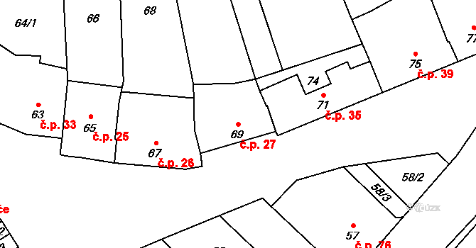 Přerov IV-Kozlovice 27, Přerov na parcele st. 69 v KÚ Kozlovice u Přerova, Katastrální mapa