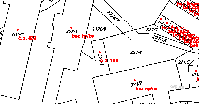 Hranice IV-Drahotuše 188, Hranice na parcele st. 321/1 v KÚ Drahotuše, Katastrální mapa
