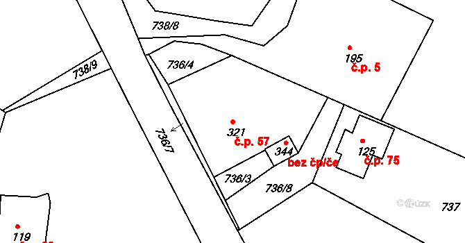 Pěnčín 57 na parcele st. 321 v KÚ Huť, Katastrální mapa