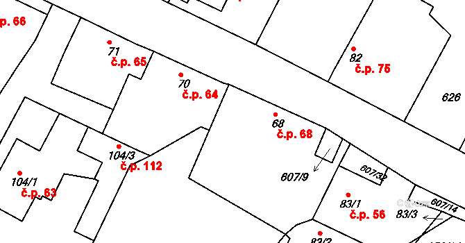 Střížov 68, Brtnice na parcele st. 68 v KÚ Střížov, Katastrální mapa