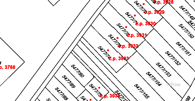 Jihlava 3933 na parcele st. 5477/74 v KÚ Jihlava, Katastrální mapa
