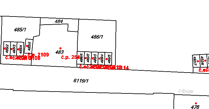 Jihlava 2114 na parcele st. 486/5 v KÚ Jihlava, Katastrální mapa