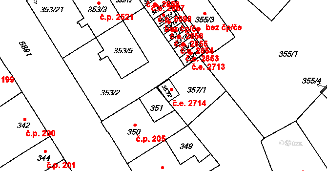 Jihlava 2714 na parcele st. 357/2 v KÚ Jihlava, Katastrální mapa