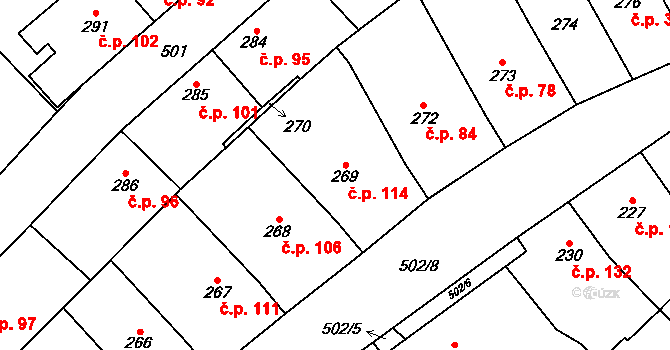 Babice u Rosic 114 na parcele st. 269 v KÚ Babice u Rosic, Katastrální mapa
