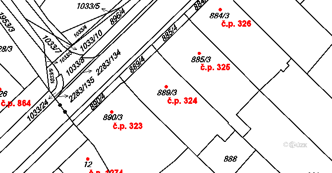 Svatobořice 324, Svatobořice-Mistřín na parcele st. 889/3 v KÚ Svatobořice, Katastrální mapa