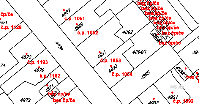 Kročehlavy 1053, Kladno na parcele st. 4891 v KÚ Kročehlavy, Katastrální mapa