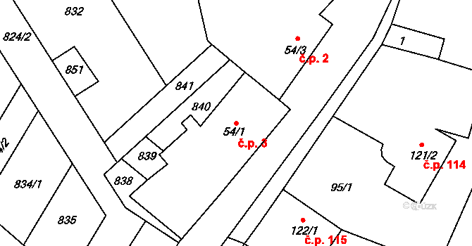 Libodřice 3 na parcele st. 54/1 v KÚ Libodřice, Katastrální mapa