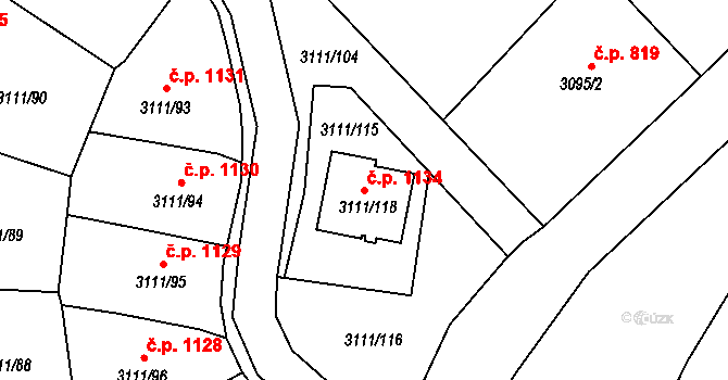 Jindřichův Hradec II 1134, Jindřichův Hradec na parcele st. 3111/118 v KÚ Jindřichův Hradec, Katastrální mapa