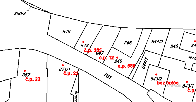 Třeboň II 12, Třeboň na parcele st. 847 v KÚ Třeboň, Katastrální mapa