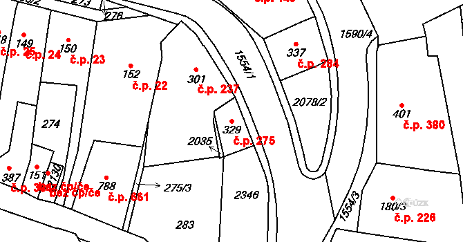 Úpice 275 na parcele st. 329 v KÚ Úpice, Katastrální mapa