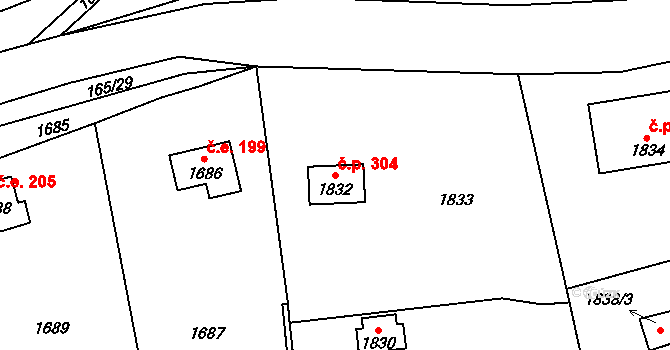 Rovina 304, Hlásná Třebaň na parcele st. 1832 v KÚ Hlásná Třebaň, Katastrální mapa
