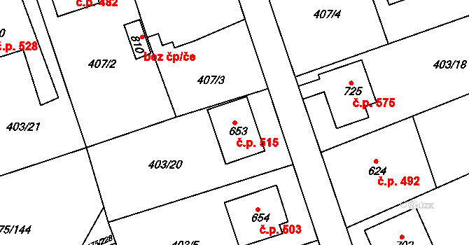 Dolní Bousov 515 na parcele st. 653 v KÚ Dolní Bousov, Katastrální mapa
