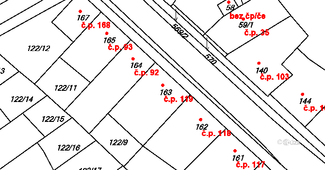 Žalkovice 119 na parcele st. 163 v KÚ Žalkovice, Katastrální mapa