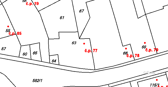 Žerotín 77 na parcele st. 63 v KÚ Žerotín, Katastrální mapa