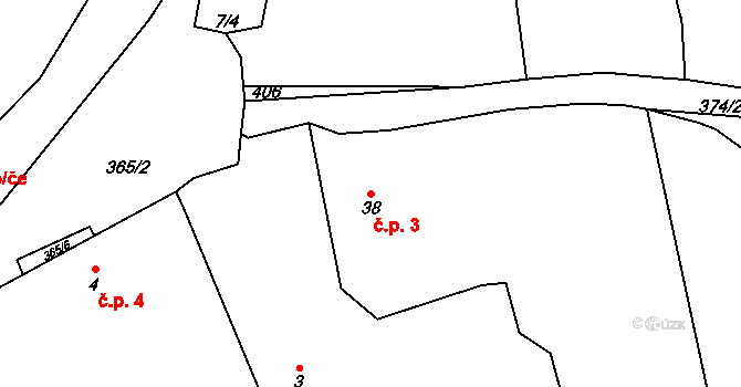 Bukov 3, Hořovičky na parcele st. 38 v KÚ Bukov u Hořoviček, Katastrální mapa