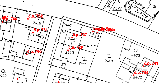 Poděbrady III 737, Poděbrady na parcele st. 2440/1 v KÚ Poděbrady, Katastrální mapa