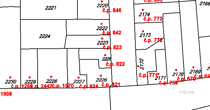 Líšeň 822, Brno na parcele st. 2225 v KÚ Líšeň, Katastrální mapa