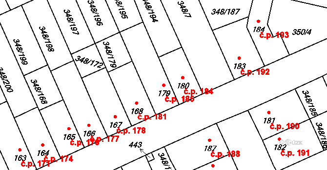 Černčice 185 na parcele st. 179 v KÚ Černčice u Loun, Katastrální mapa