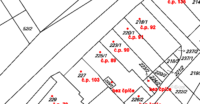 Hudcov 89, Teplice na parcele st. 225/1 v KÚ Hudcov, Katastrální mapa