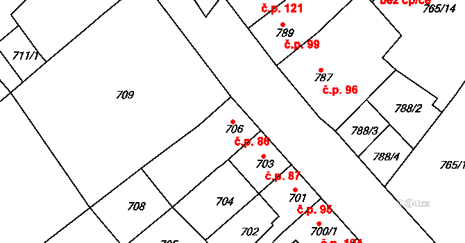 Sobědruhy 86, Teplice na parcele st. 706 v KÚ Sobědruhy, Katastrální mapa