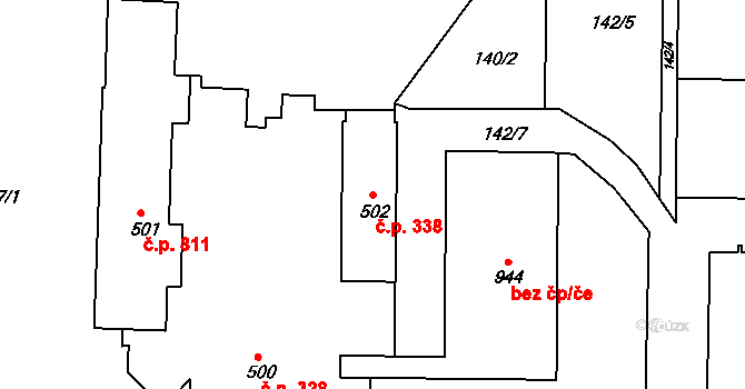 Česká Kamenice 338 na parcele st. 502 v KÚ Česká Kamenice, Katastrální mapa