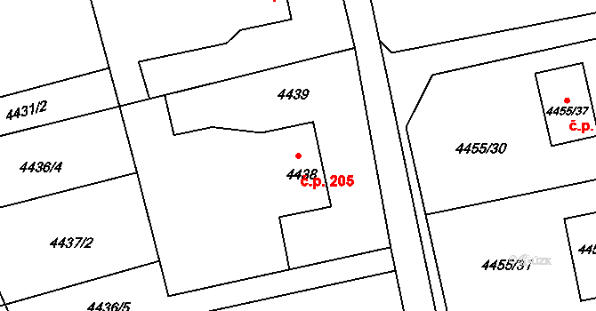 Lískovec 205, Frýdek-Místek na parcele st. 4438 v KÚ Lískovec u Frýdku-Místku, Katastrální mapa