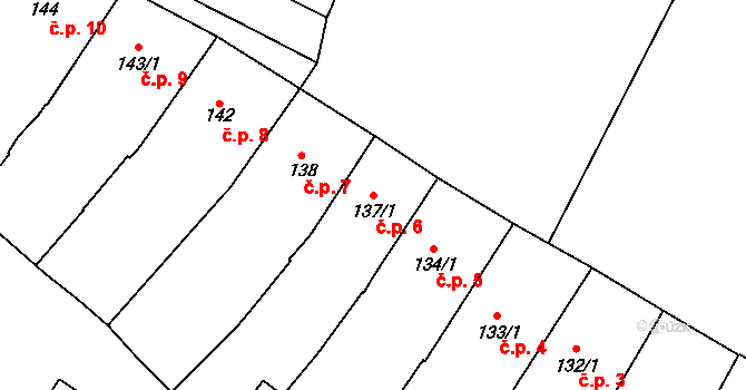 Střed 6, Rokycany na parcele st. 137/1 v KÚ Rokycany, Katastrální mapa