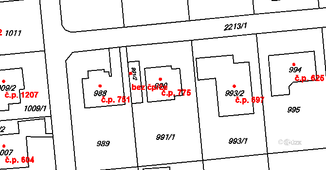 Stodůlky 775, Praha na parcele st. 990 v KÚ Stodůlky, Katastrální mapa
