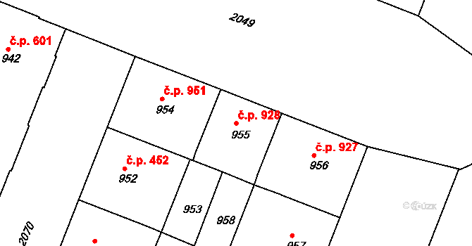 Bubeneč 928, Praha na parcele st. 955 v KÚ Bubeneč, Katastrální mapa