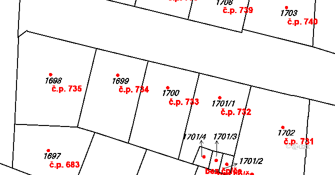 Holešovice 733, Praha na parcele st. 1700 v KÚ Holešovice, Katastrální mapa