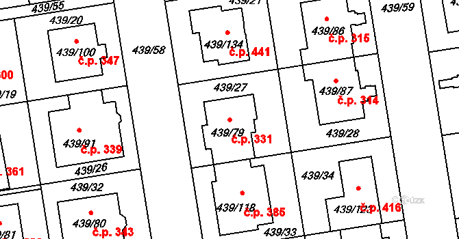 Štěrboholy 331, Praha na parcele st. 439/79 v KÚ Štěrboholy, Katastrální mapa