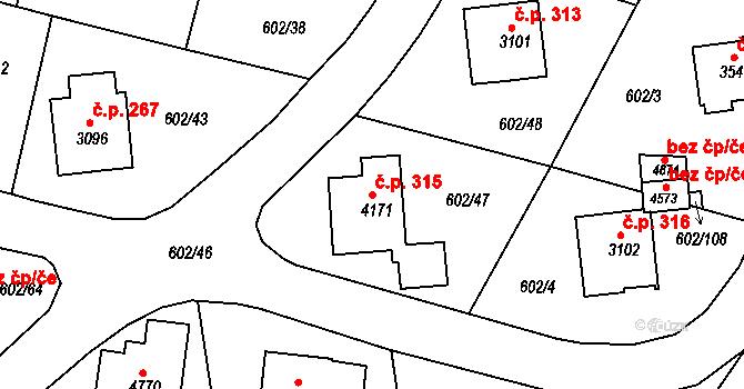 Dolní Předměstí 315, Trutnov na parcele st. 4171 v KÚ Trutnov, Katastrální mapa