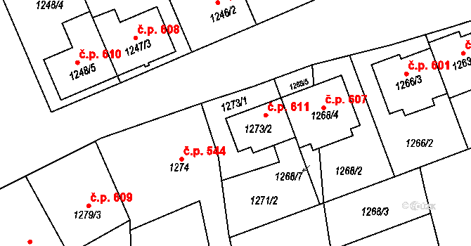 Těšice 611, Mikulčice na parcele st. 1273/2 v KÚ Mikulčice, Katastrální mapa