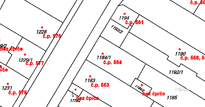 České Budějovice 7 554, České Budějovice na parcele st. 1184/1 v KÚ České Budějovice 7, Katastrální mapa