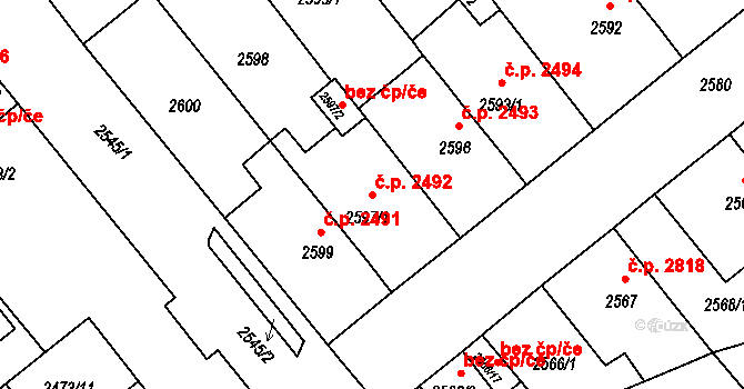 Chomutov 2492 na parcele st. 2597/1 v KÚ Chomutov II, Katastrální mapa