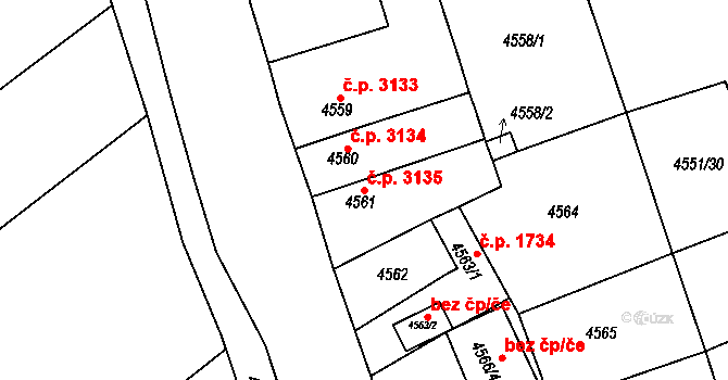 Chomutov 3135 na parcele st. 4561 v KÚ Chomutov I, Katastrální mapa