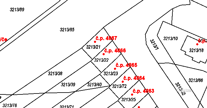 Chomutov 4866 na parcele st. 3213/22 v KÚ Chomutov II, Katastrální mapa