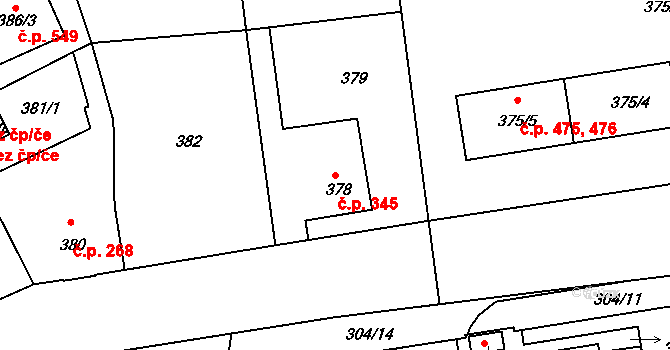Liberec VII-Horní Růžodol 345, Liberec na parcele st. 378 v KÚ Horní Růžodol, Katastrální mapa
