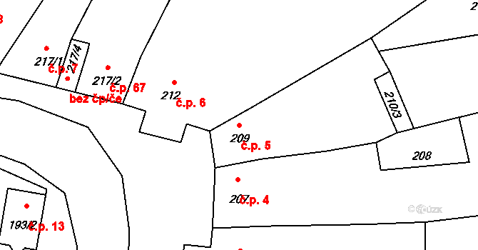 Opatovice 5 na parcele st. 209 v KÚ Opatovice u Rajhradu, Katastrální mapa
