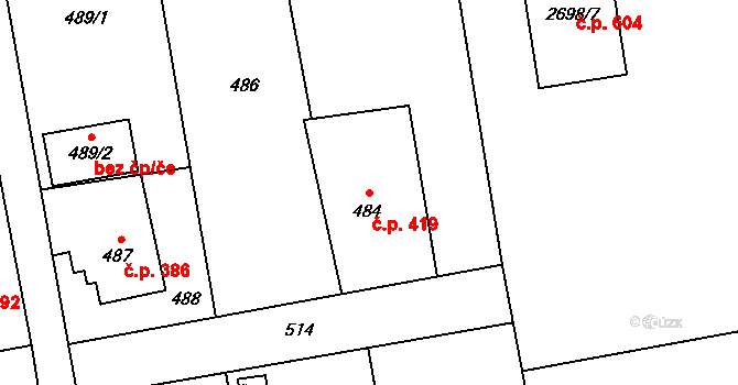 Louky 419, Karviná na parcele st. 484 v KÚ Louky nad Olší, Katastrální mapa