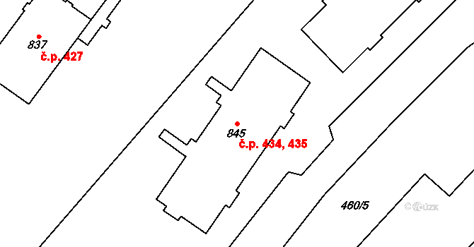 Rokytnice 434,435, Vsetín na parcele st. 845 v KÚ Rokytnice u Vsetína, Katastrální mapa