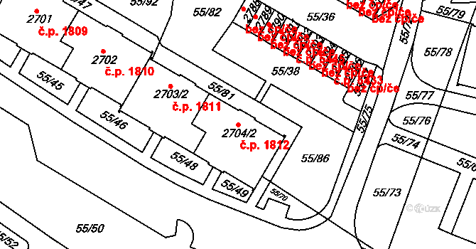 Česká Třebová 1812 na parcele st. 2704/2 v KÚ Česká Třebová, Katastrální mapa