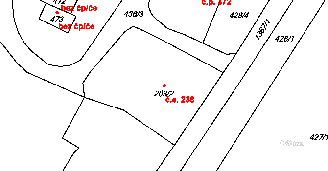Vranov nad Dyjí 238 na parcele st. 203/2 v KÚ Vranov nad Dyjí, Katastrální mapa