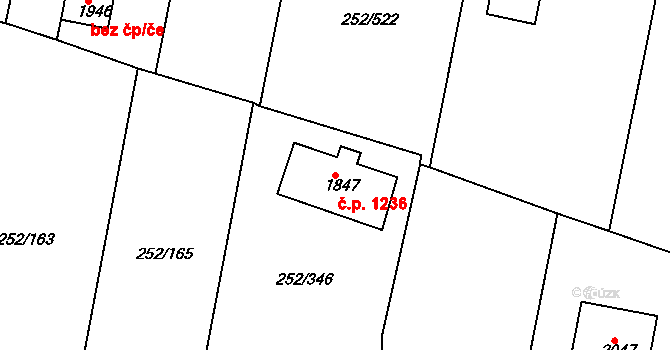 Rosice 1236 na parcele st. 1847 v KÚ Rosice u Brna, Katastrální mapa