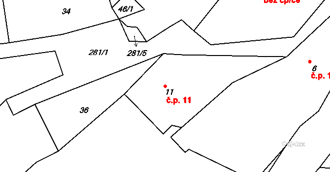 Olešná 11, Kozlov na parcele st. 11 v KÚ Olešná u Ledče nad Sázavou, Katastrální mapa