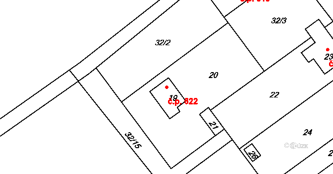 Kuřívody 622, Ralsko na parcele st. 19 v KÚ Kuřívody, Katastrální mapa