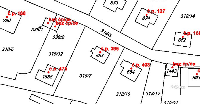 Rokytnice 396, Vsetín na parcele st. 653 v KÚ Rokytnice u Vsetína, Katastrální mapa