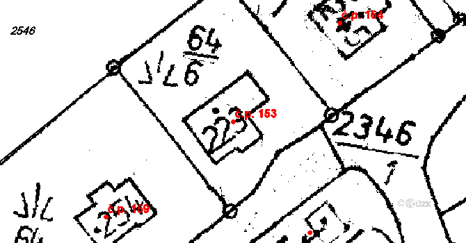 Těmice 153 na parcele st. 223 v KÚ Těmice u Kamenice nad Lipou, Katastrální mapa