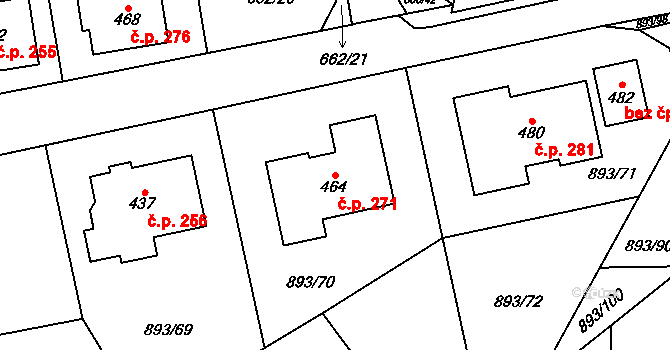 Březůvky 271 na parcele st. 464 v KÚ Březůvky, Katastrální mapa